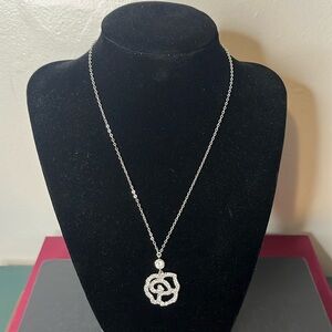 925 Sterling Silver Rose Cubic Zirconia Pendant on 16'' Silver Chain Necklace